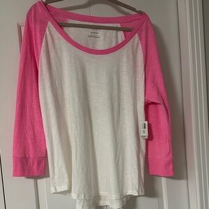Old Navy Pink and White Raglan Top